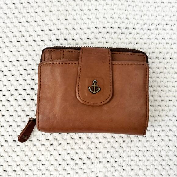 Harbour 2nd Cognac Anchor Love Tan Leather Isidora Bifold Mid Wallet Compartment - Picture 1 of 6